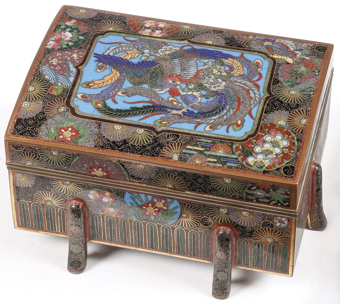 FINE JAPANESE CLOISONNE FOOTED CASKET, MEIJI (1 of 5)