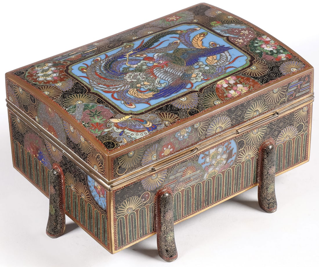 FINE JAPANESE CLOISONNE FOOTED CASKET, MEIJI - 2