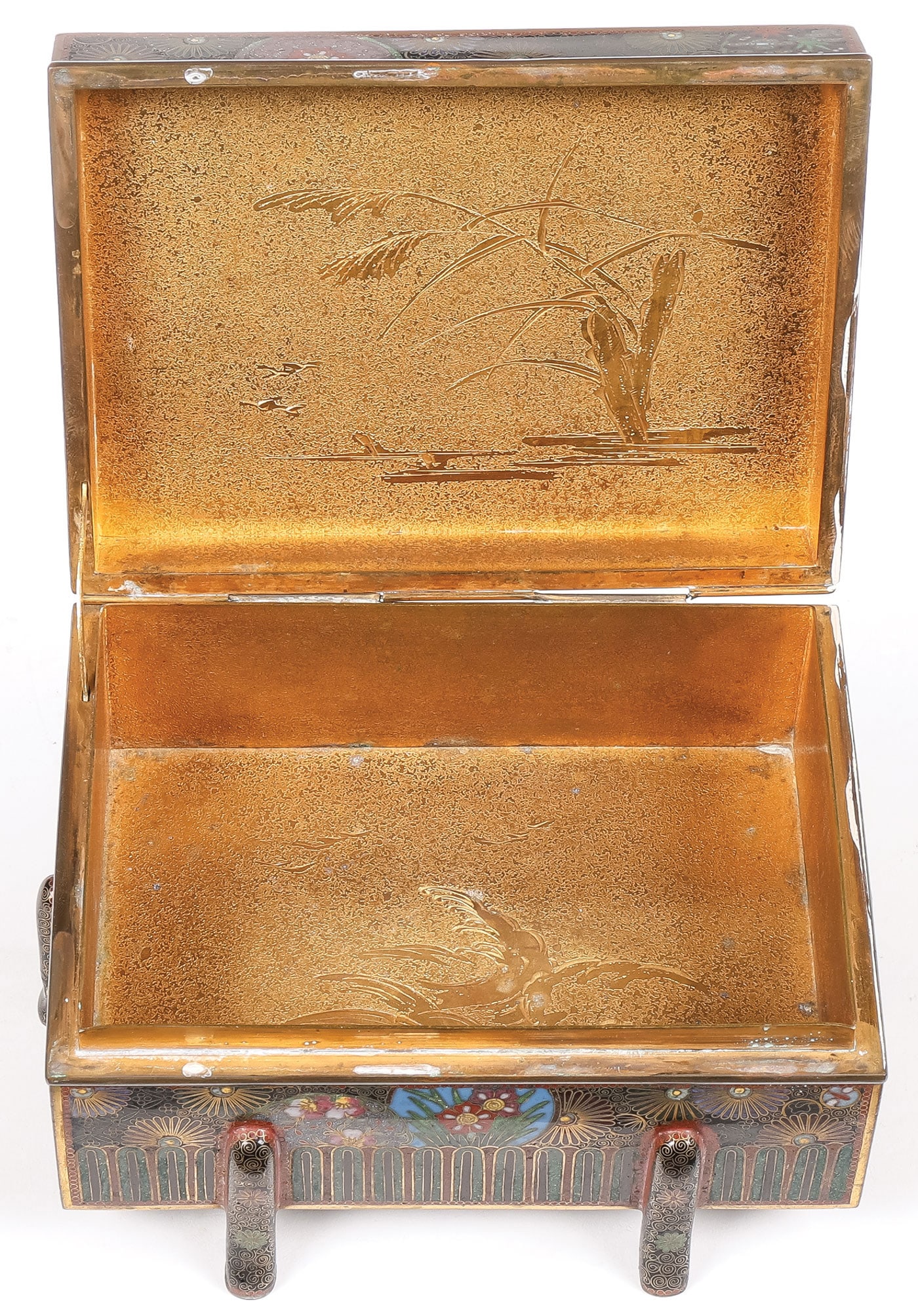 FINE JAPANESE CLOISONNE FOOTED CASKET, MEIJI - 3