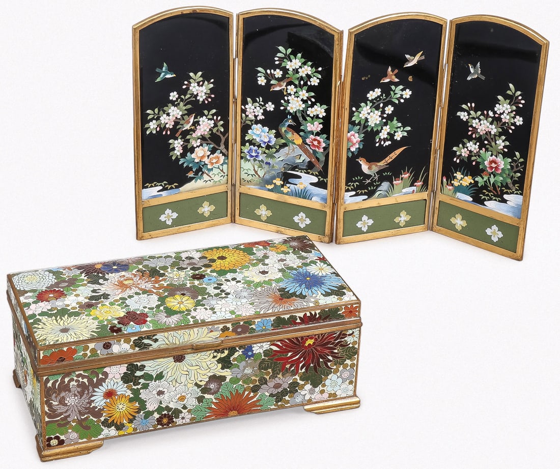 LARGE CLOISONNE BOX AND TABLE SCREEN, MEIJI (1 of 4)