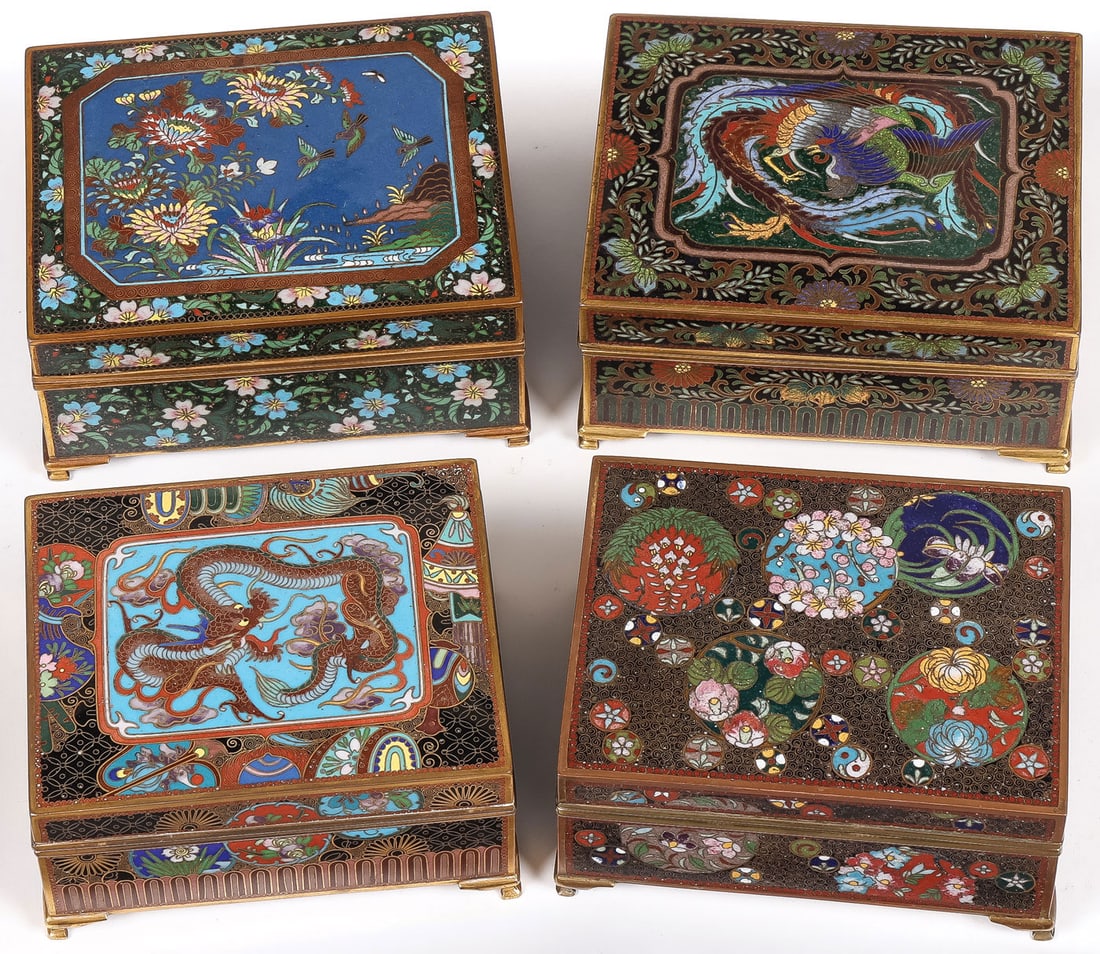 4 JAPANESE CLOISONNE BOXES, MEIJI (1 of 5)