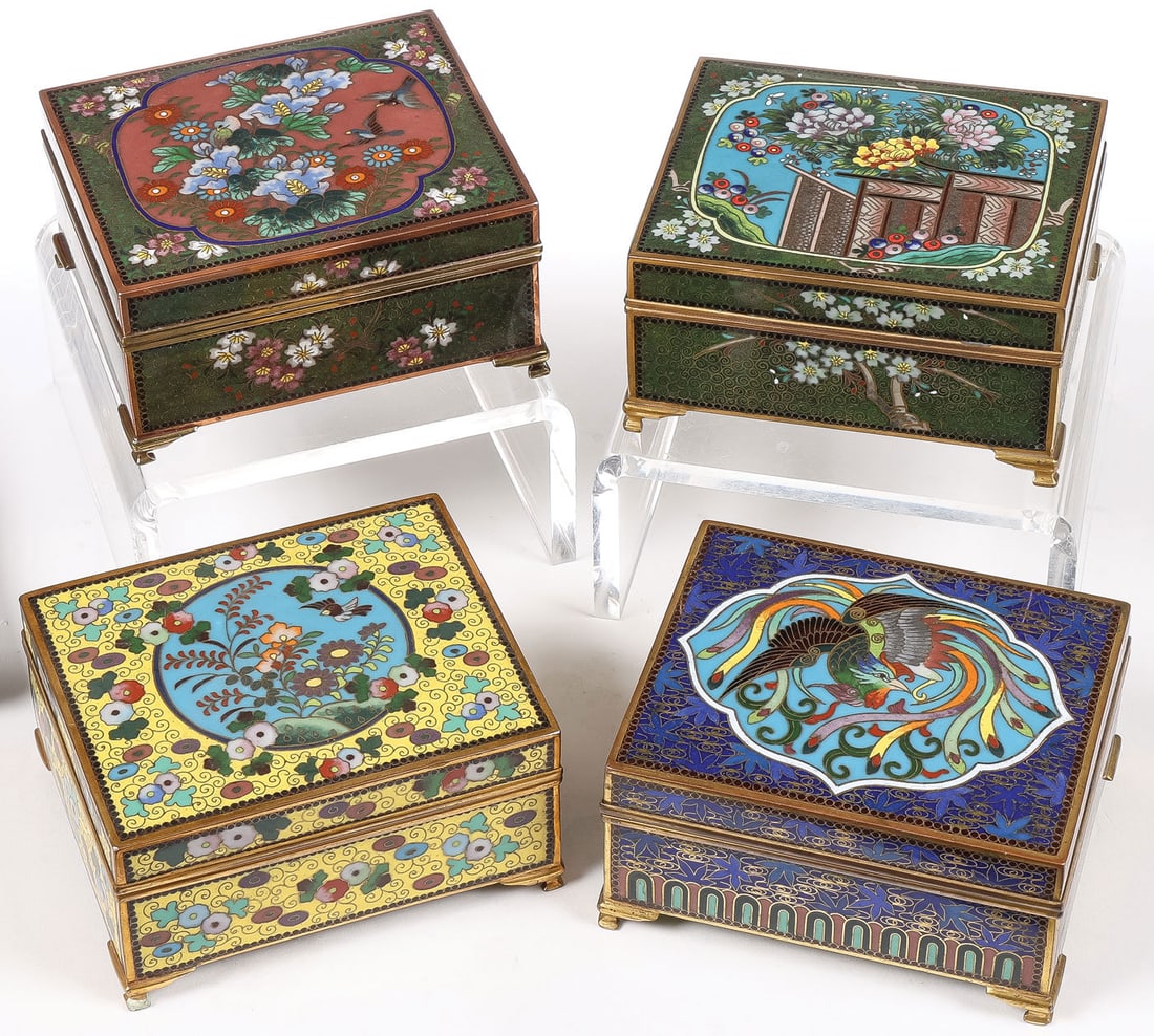 4 JAPANESE CLOISONNE ENAMEL BOXES, MEIJI (1 of 5)