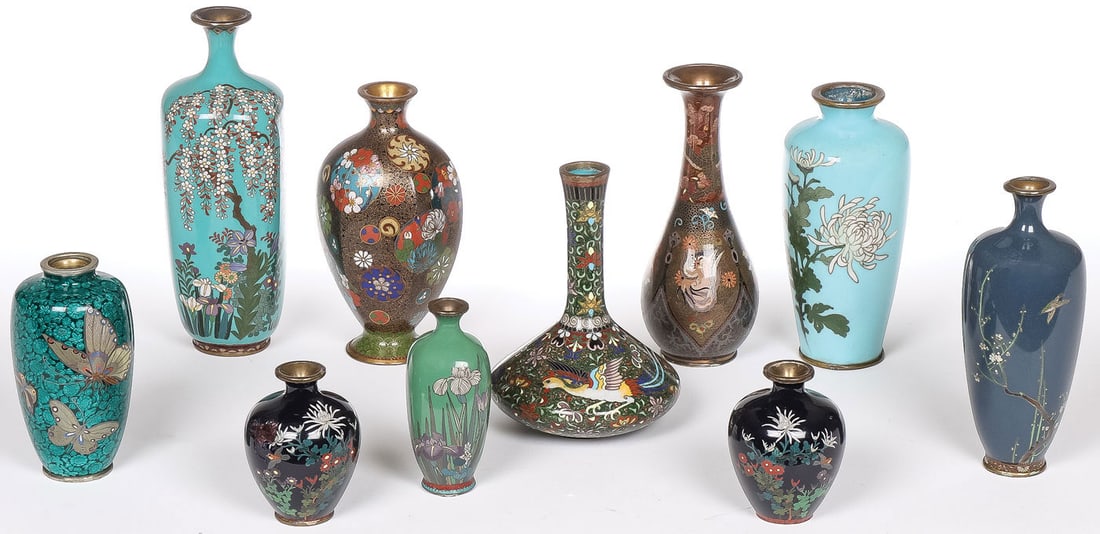 10 JAPANESE MEIJI CLOISONNE ENAMEL VASE (1 of 2)