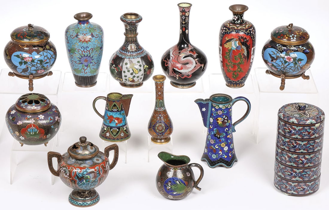 13 PIECES JAPANESE CLOISONNE ENAMEL, MEIJI (1 of 2)