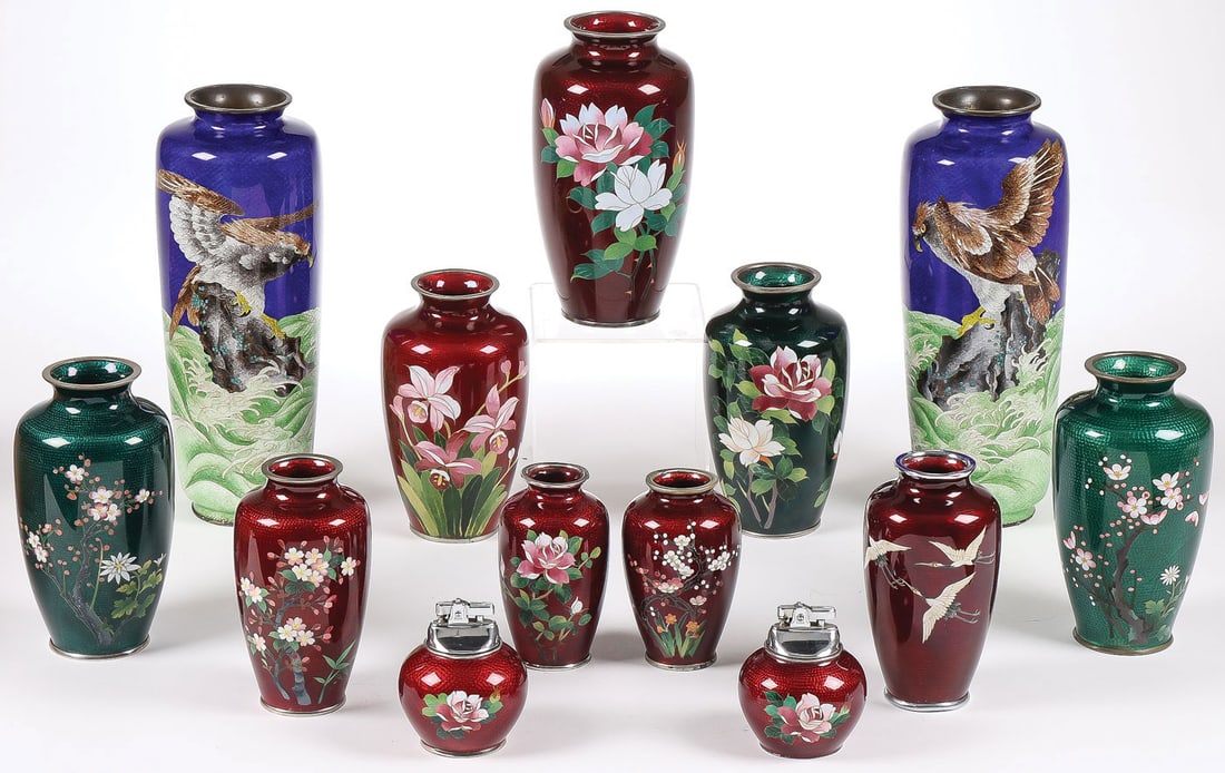 13 JAPANESE ENAMELED VASES (1 of 2)