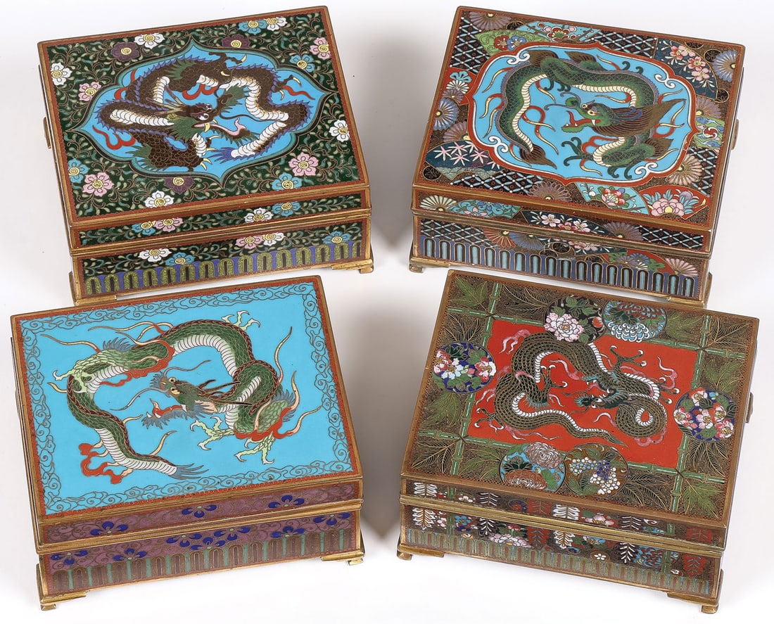 4 JAPANESE ENAMEL DRAGON BOXES, MEIJI (1 of 5)