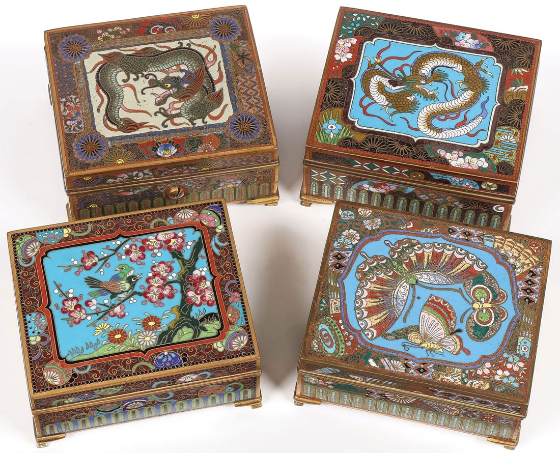4 JAPANESE CLOISONNE BOXES, MEIJI (1 of 5)