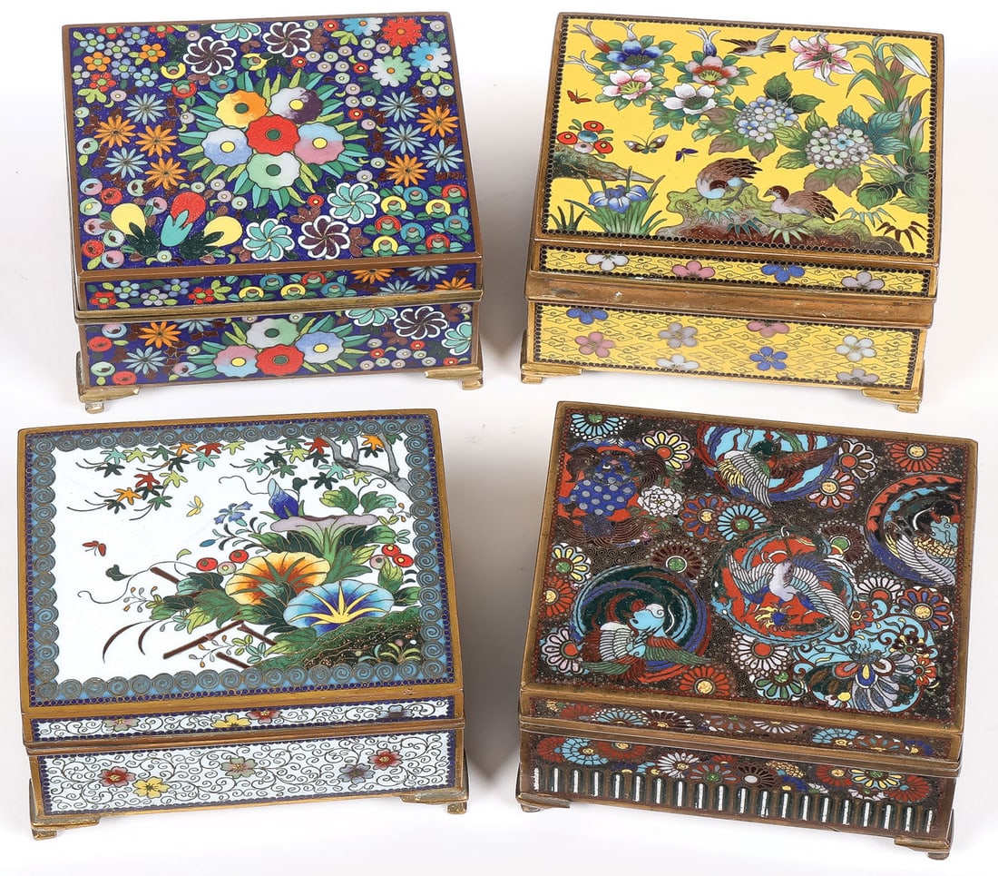 4 JAPANESE CLOISONNE BOXES, MEIJI (1 of 5)