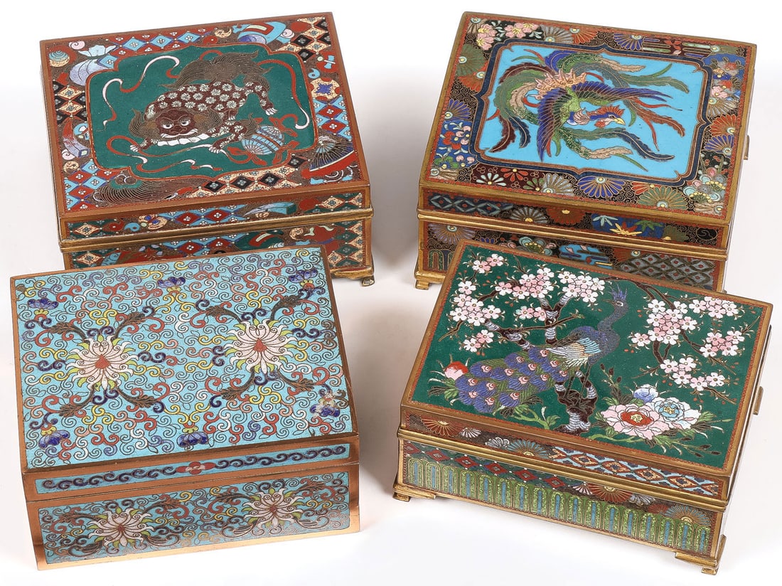 4 JAPANESE CLOISONNE BOXES, MEIJI (1 of 5)