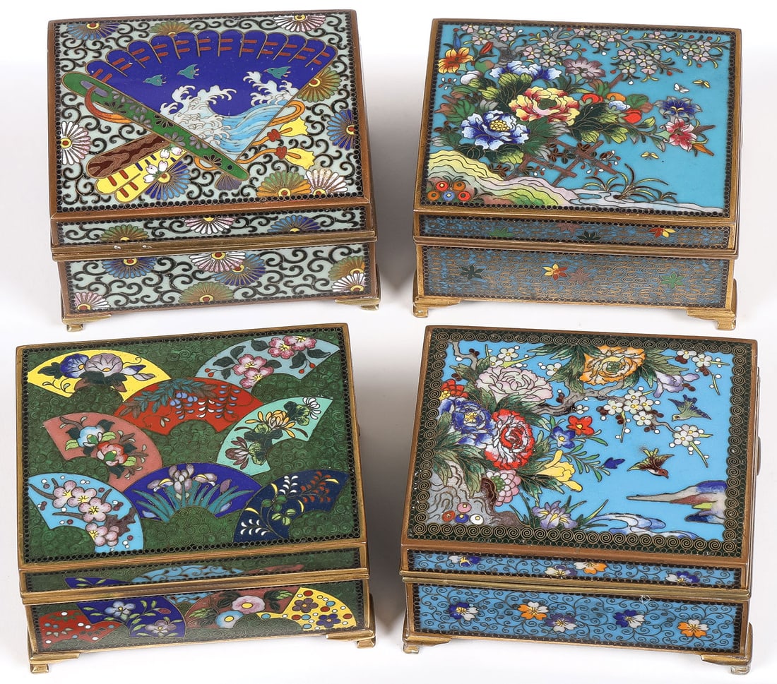 4 JAPANESE CLOISONNE BOXES, MEIJI (1 of 5)