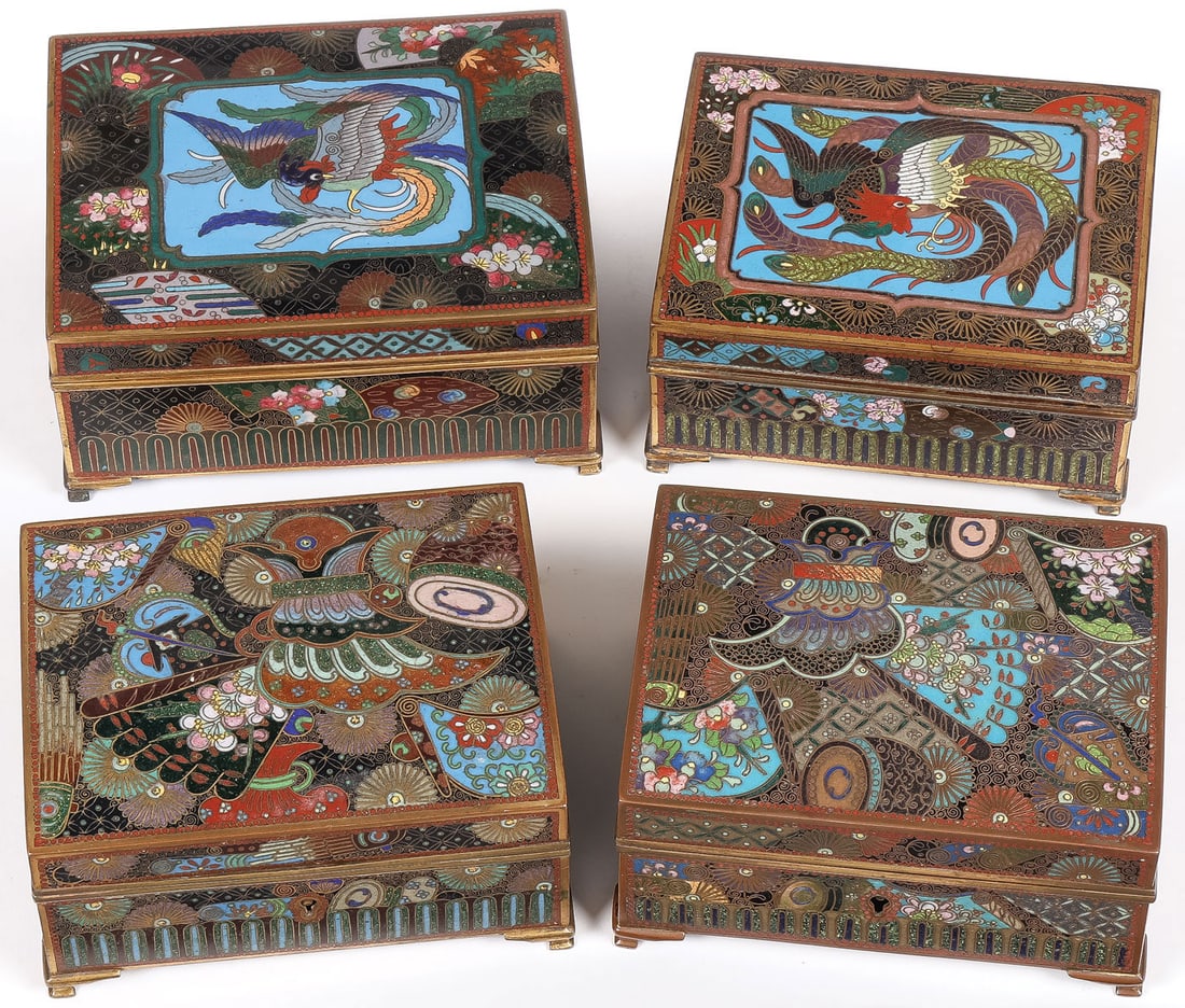 4 JAPANESE CLOISONNE BOXES, MEIJI (1 of 5)