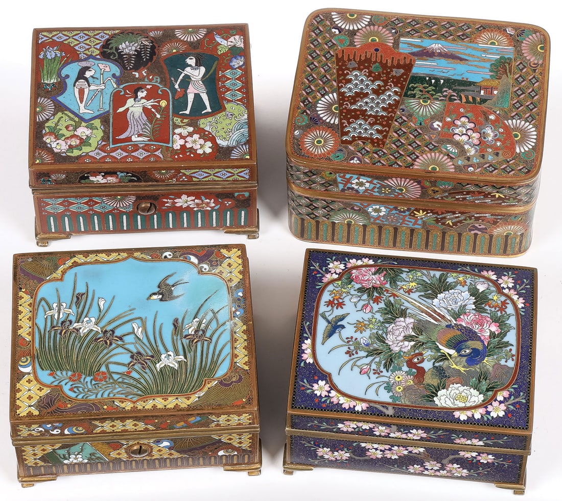 4 JAPANESE CLOISONNE BOXES, MEIJI (1 of 5)