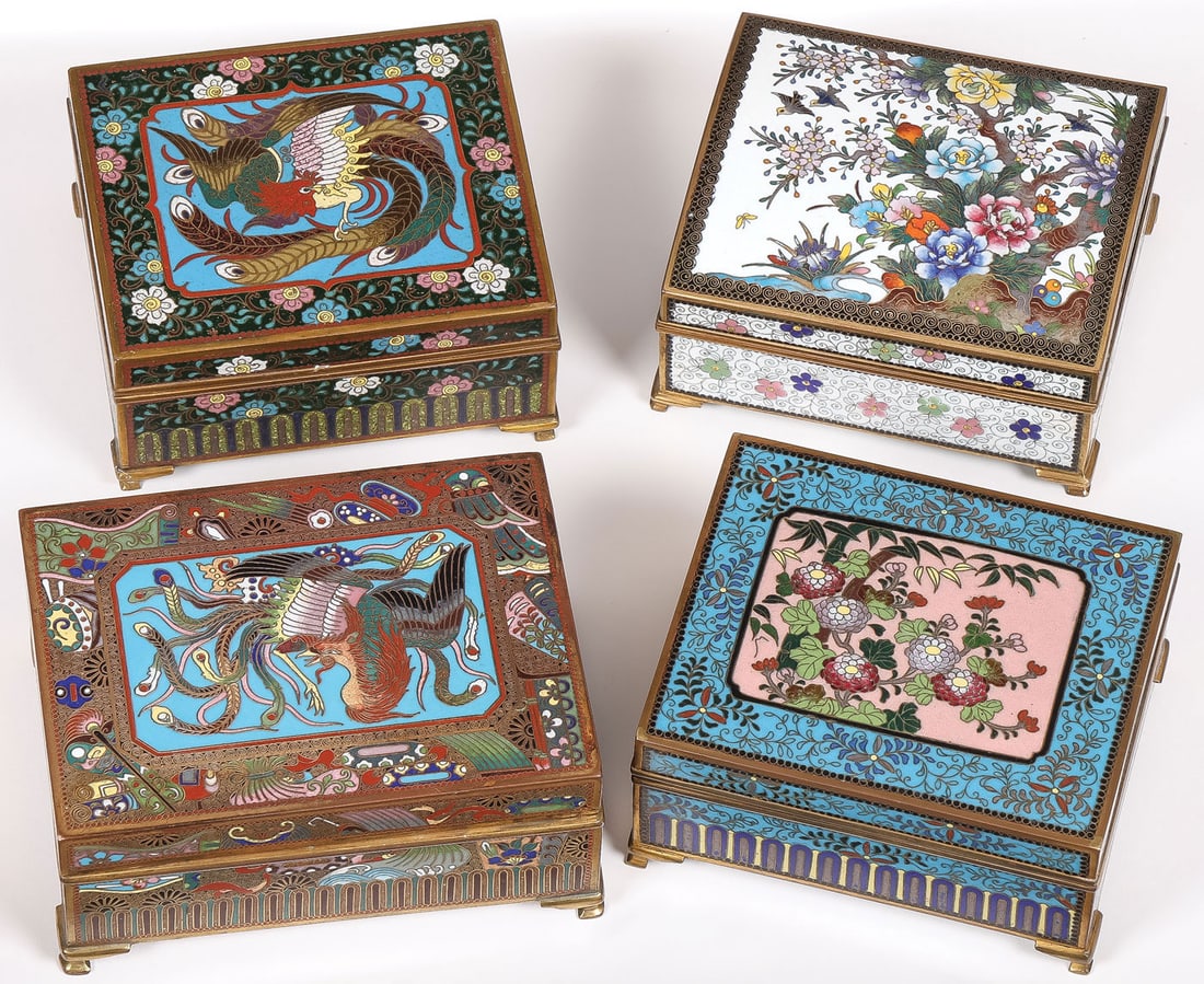 4 JAPANESE CLOISONNE BOXES, MEIJI (1 of 5)