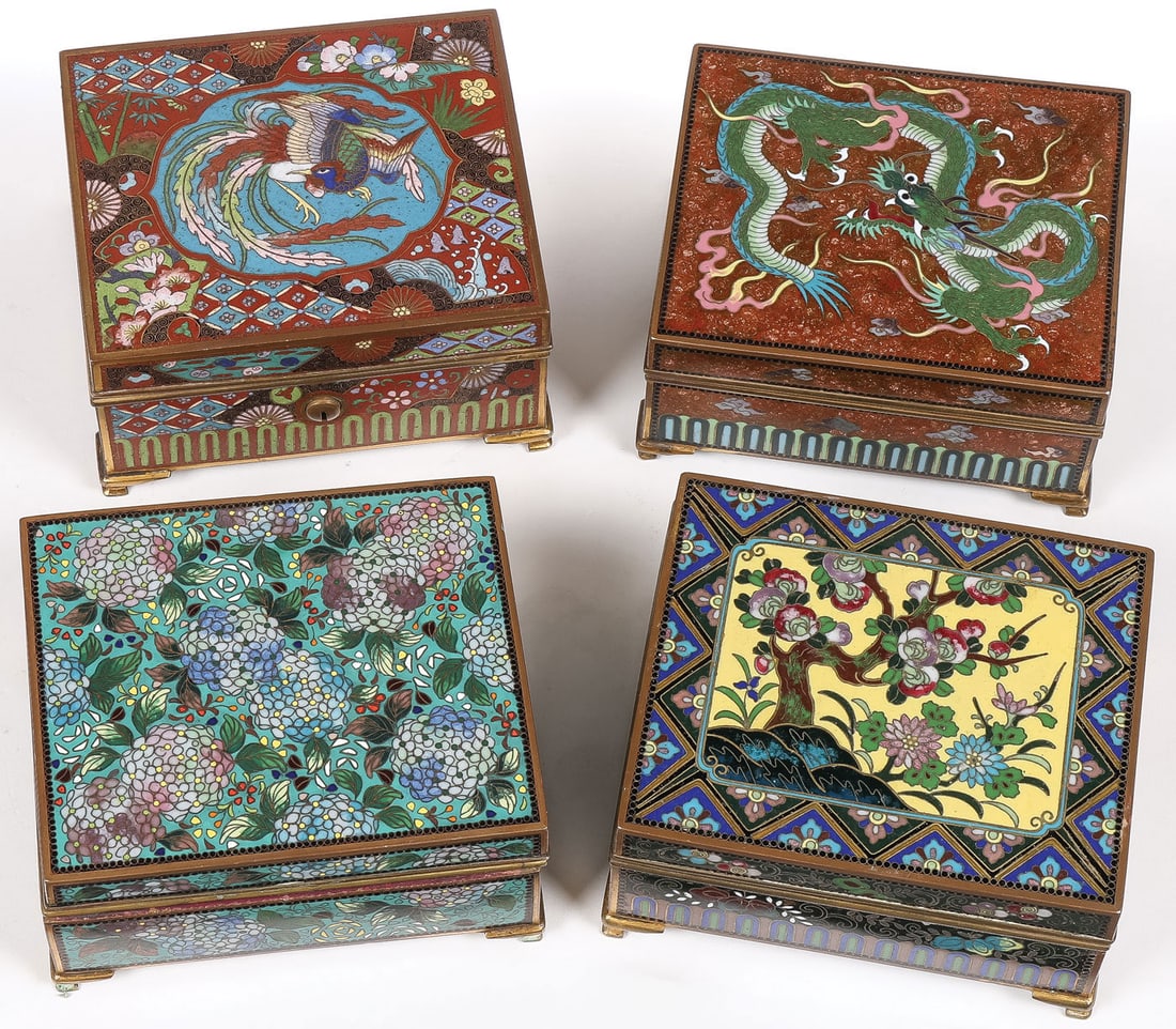 4 JAPANESE CLOISONNE BOXES, MEIJI (1 of 5)
