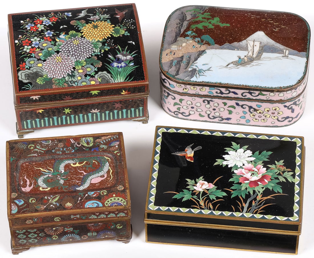 4 JAPANESE CLOISONNE BOXES, MEIJI (1 of 5)