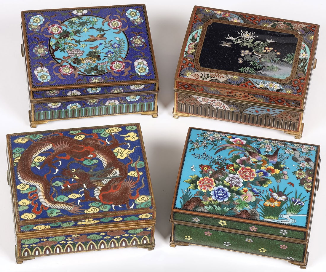 4 JAPANESE CLOISONNE BOXES, MEIJI (1 of 5)