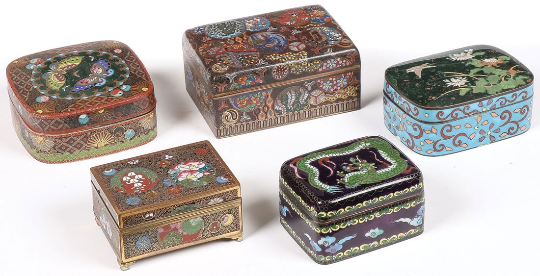 5 JAPANESE CLOISONNE BOXES, MEIJI (1 of 5)
