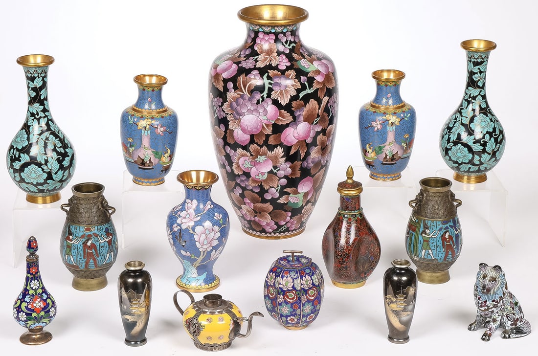15 ASIAN ENAMEL VASES & OBJECTS (1 of 2)