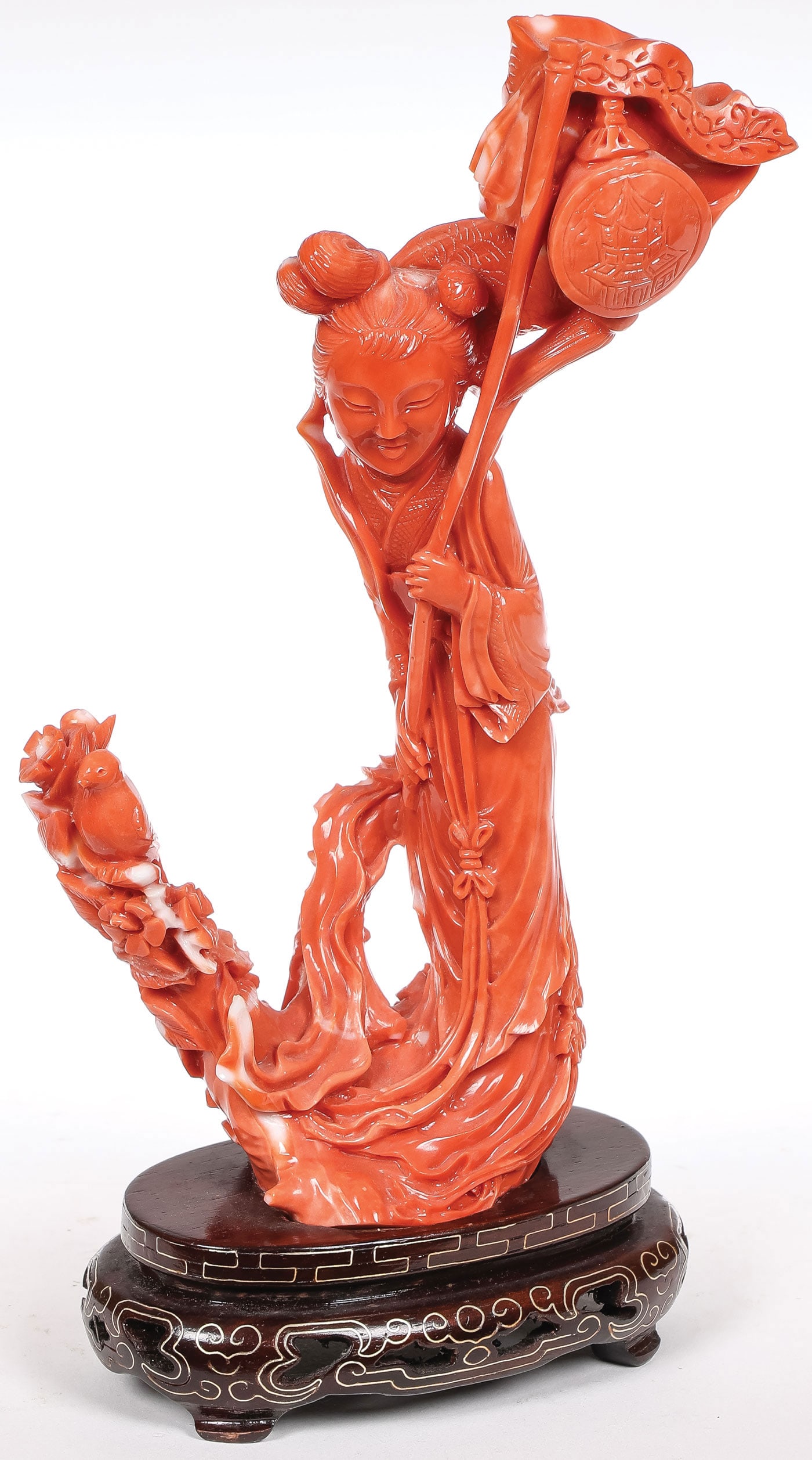VERY FINE CHINESE CARVED CORAL MAIDEN (1 of 2)