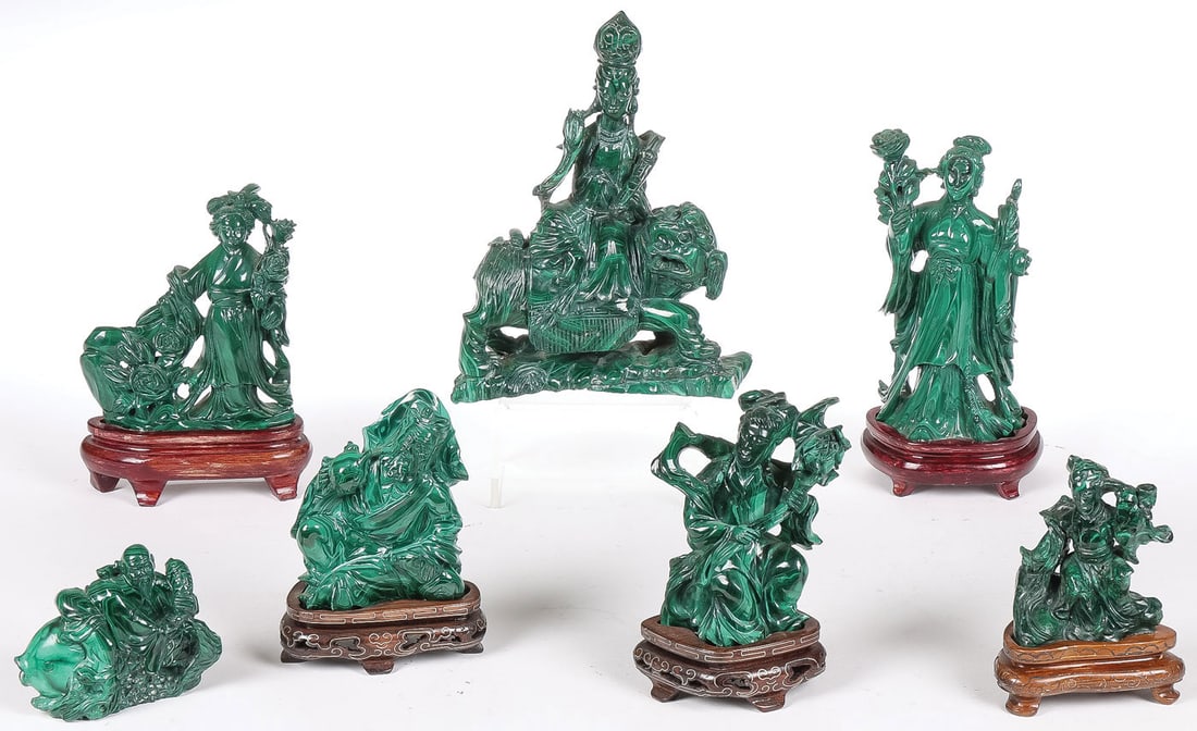 7 CHINESE CARVED MALACHITE FIGURES (1 of 2)
