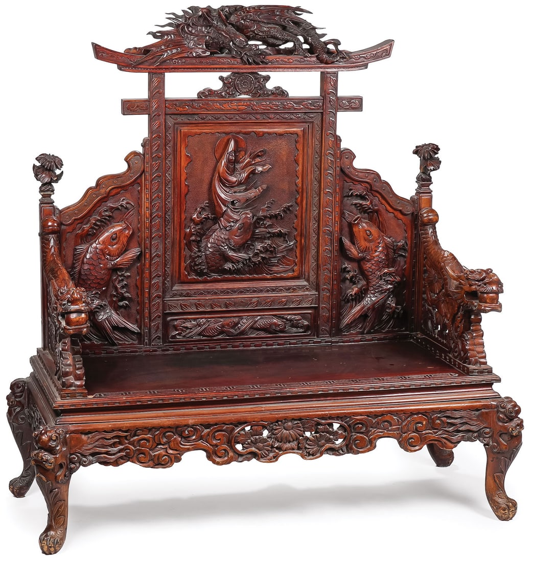 CHINESE EXPORT CARVED BENCH (1 of 2)