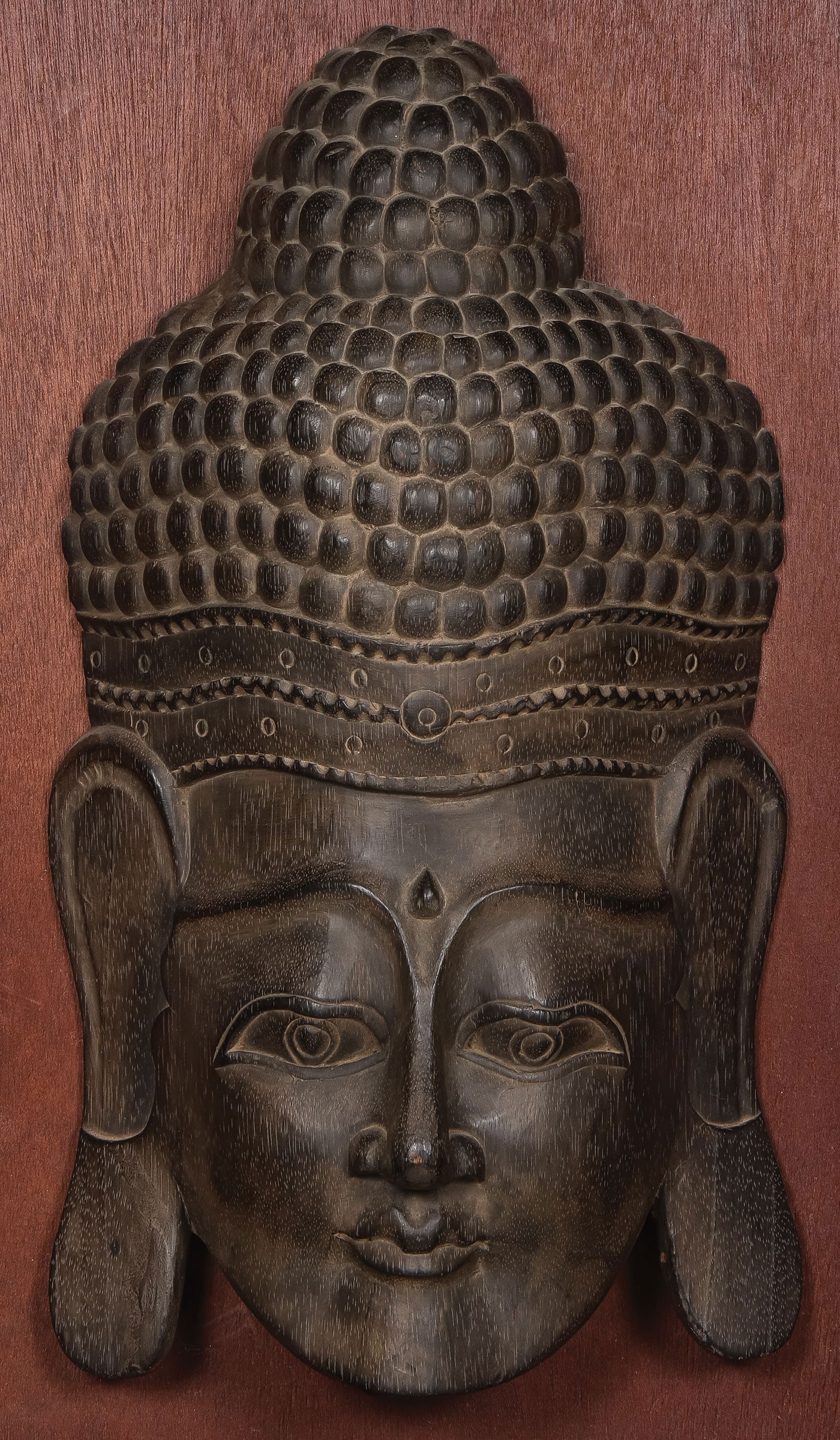 LARGE CARVED WOOD BUDDHA HEAD (1 of 4)