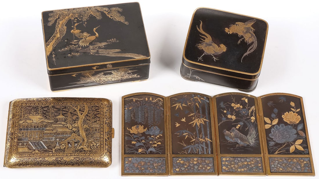 4 JAPANESE KOMAI STYLE DAMASCENED OBJECTS (1 of 6)