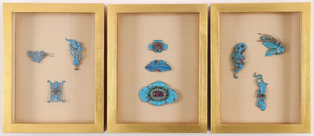 10 CHINESE SILVER GILT KINGFISHER ORNAMENTS (1 of 5)