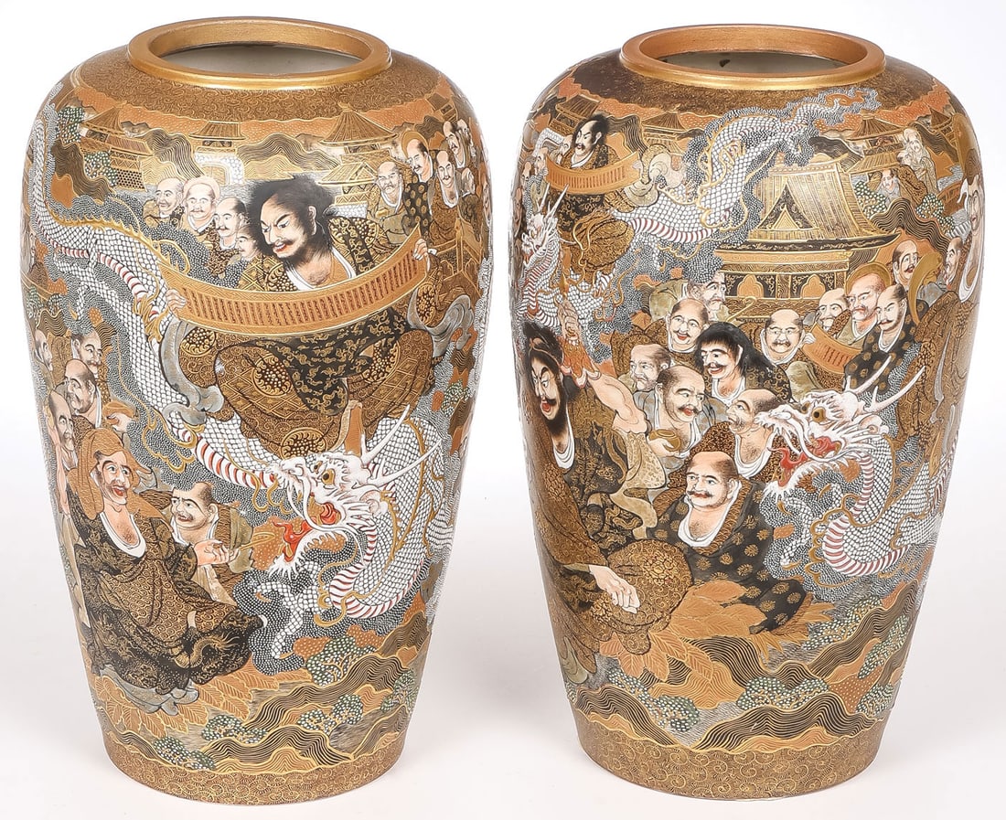 PR OF IMPRESSIVE JAPANESE SATSUMA VASES (1 of 5)