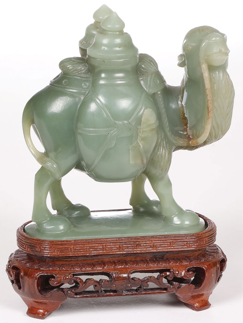 CHINESE CARVED JADE FIGURAL LIDDED VESSEL, QING (1 of 3)