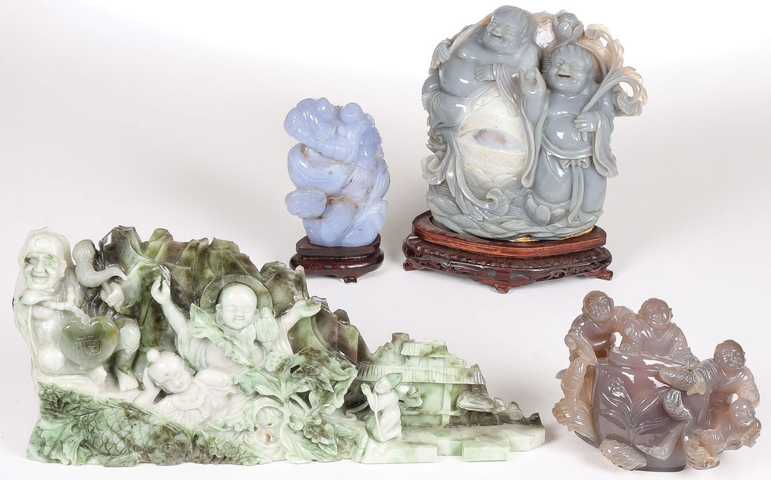 4 CHINESE CARVED JADE GROUPINGS (1 of 2)