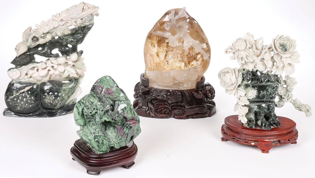 CHINESE CARVED JADE & HARDSTONE GROUP (1 of 2)