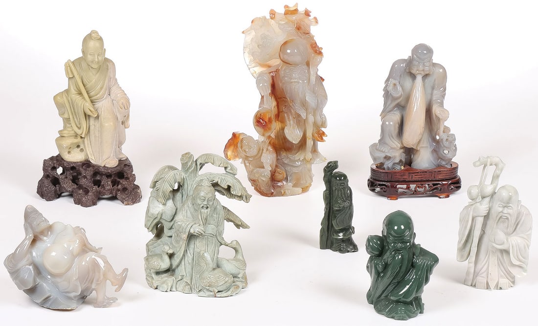 8 CHINESE CARVED JADE & HARDSTONE FIGURES (1 of 3)