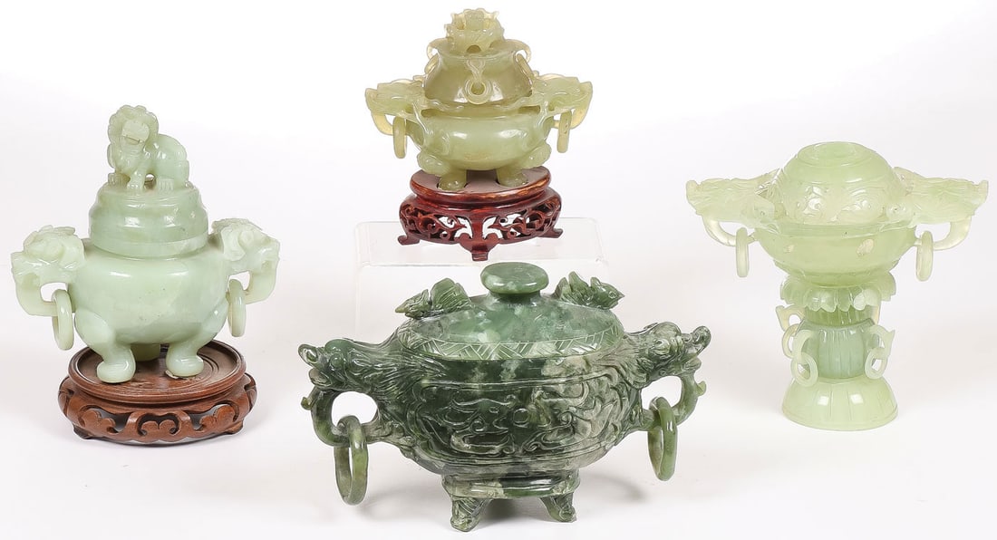 4 CHINESE CARVED HARDSTONE CENSERS (1 of 2)