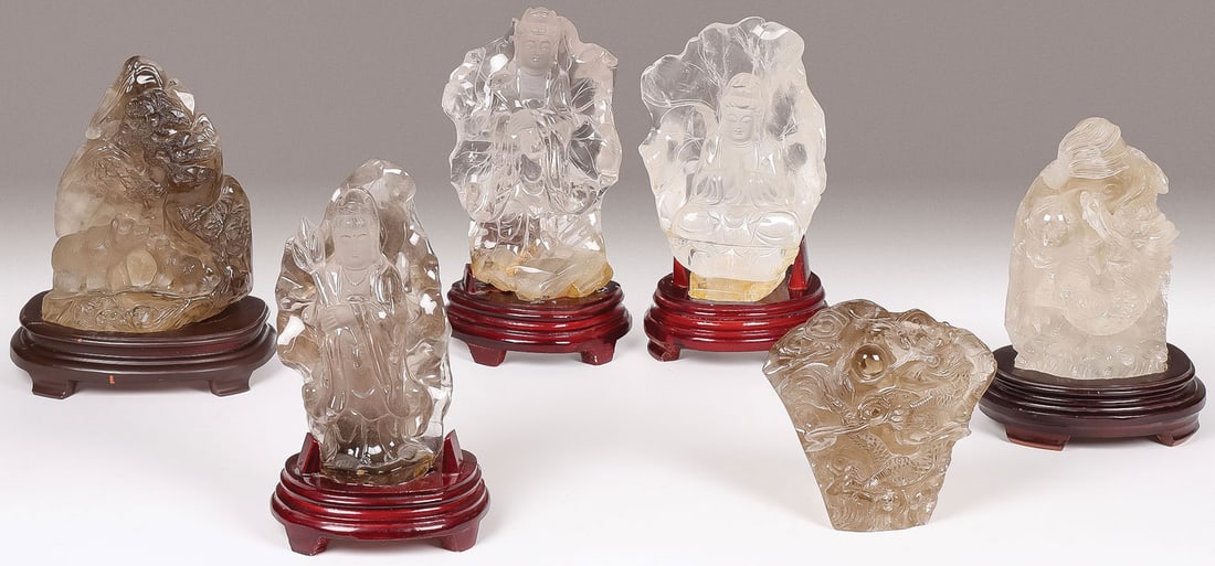 6 CHINESE CARVED ROCK CRYSTAL FIGURES (1 of 2)