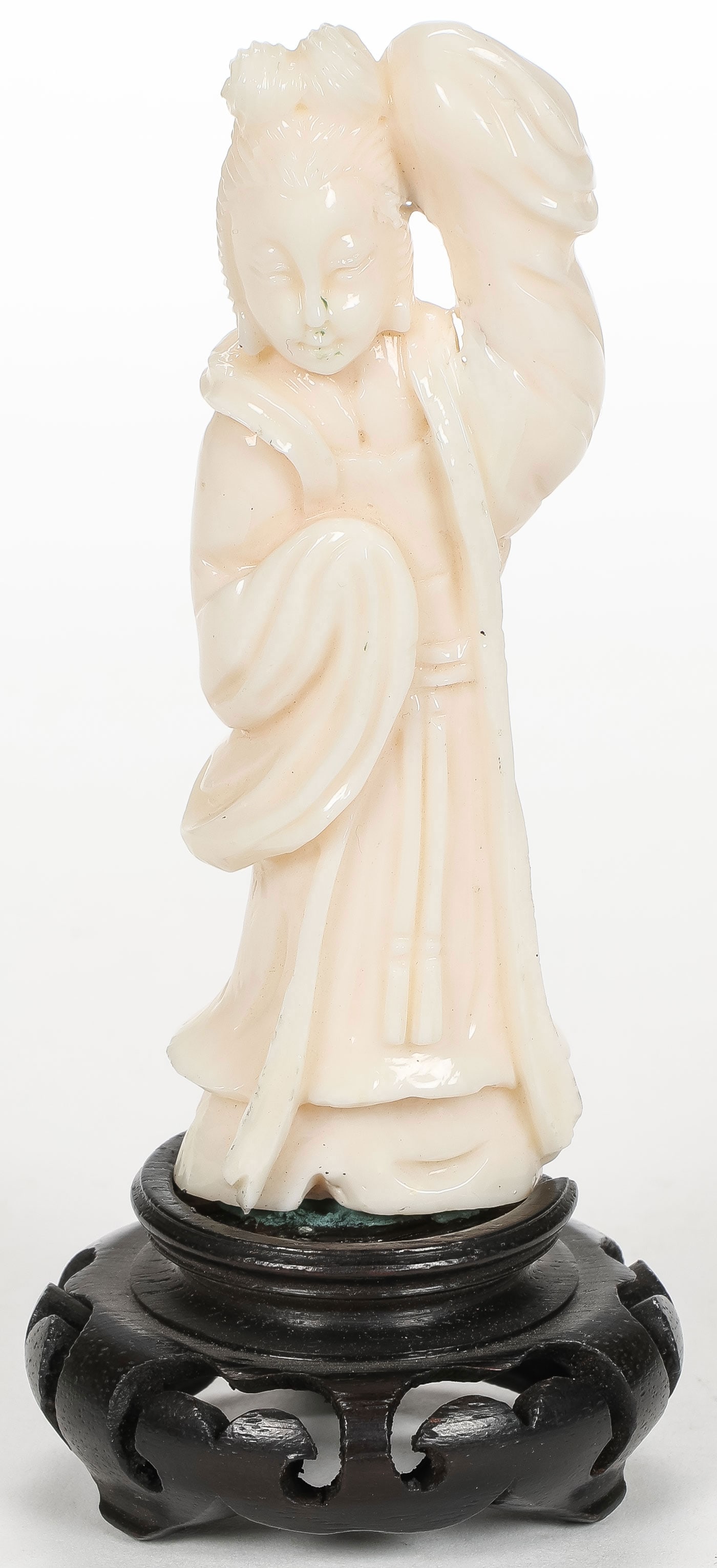 A CHINESE CARVED CORAL GUANYIN (1 of 3)