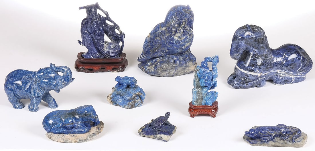 NINE CHINESE CARVED LAPIS LAZULI FIGURES (1 of 3)