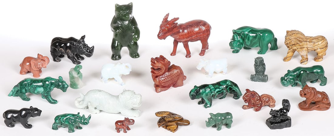 23 CHINESE CARVED JADE & HARDSTONE ANIMALS (1 of 2)