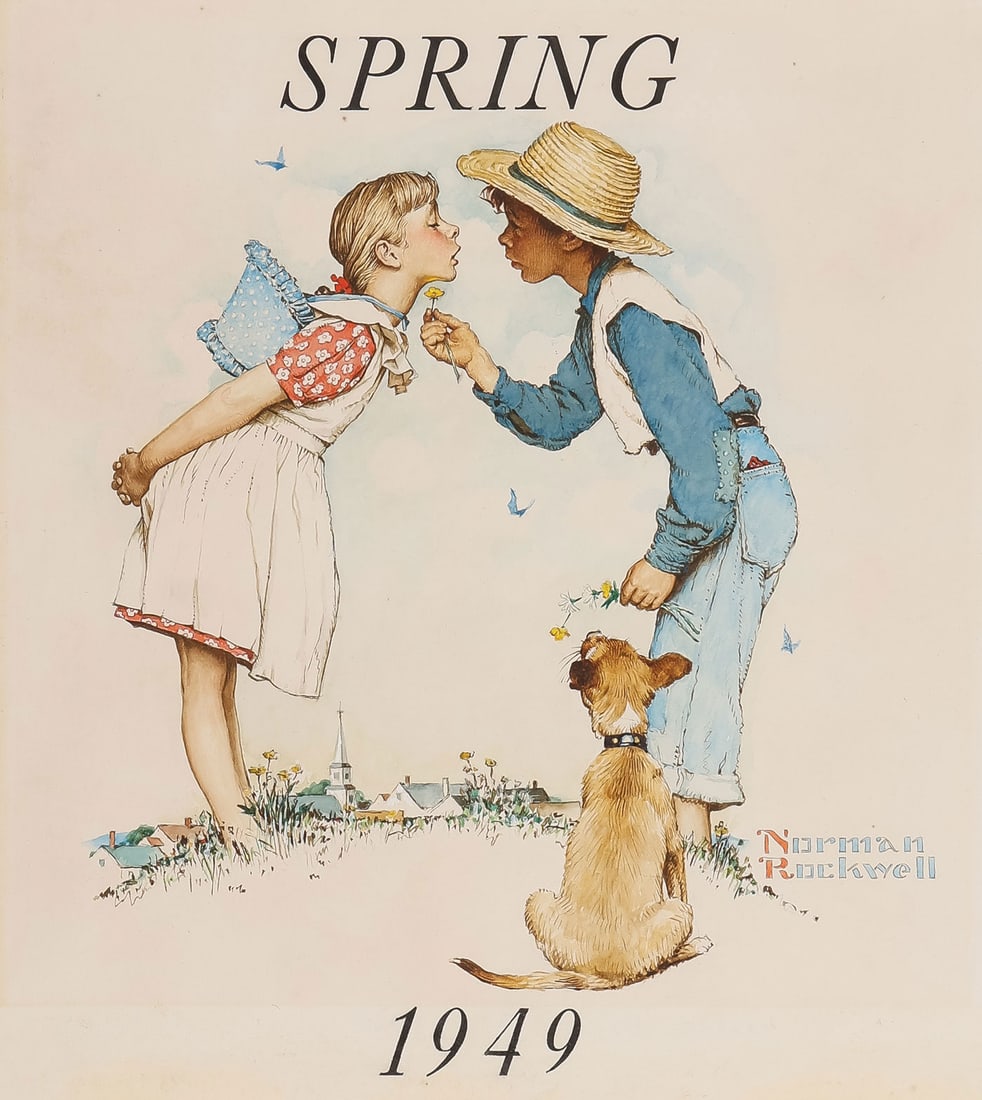 NORMAN ROCKWELL ORIGINAL PAINTING: Norman Rockwell (American 1894-1978) Young Love/Buttercup - 1949 (From the Four Seasons series) Watercolor, ink and graphite on paper Signed lower right and SPRING/1949 within the composition top cent