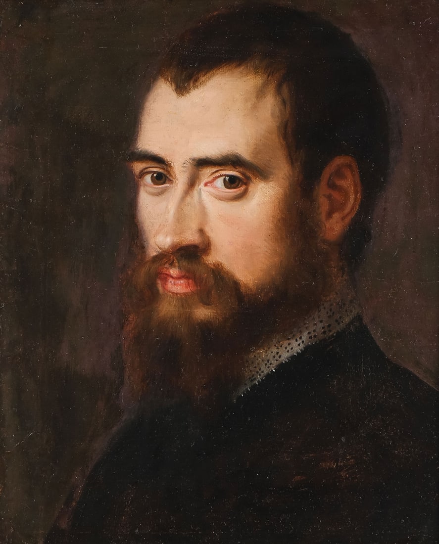 GREAT ITALIAN OLD MASTER PORTRAIT: Follower of Giovanni Battista Moroni (Italian 1520-1578) Portrait of a Bearded Man with Lace Collar Oil on canvas laid down Unsigned 14.5 x 12inches (37 x 30cm). Overall, including frame, 22.75 x 20