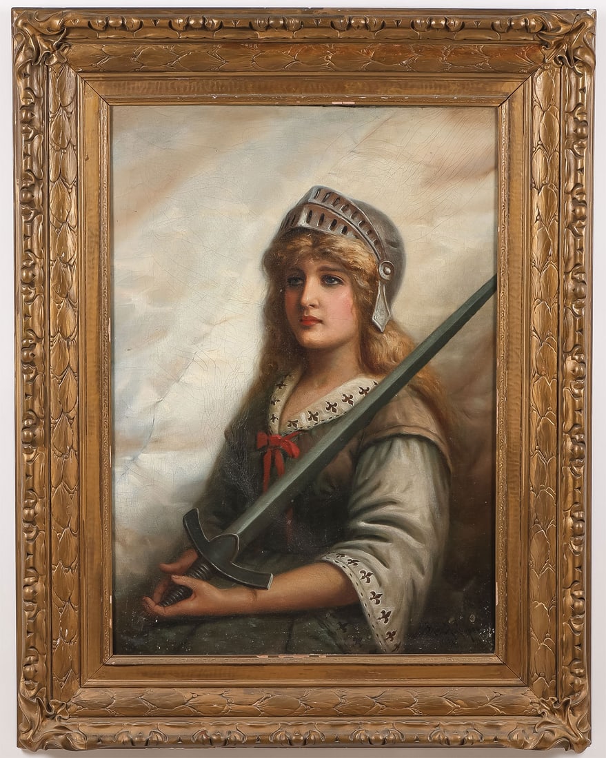 SIGNED & DATED JOAN OF ARC OIL: A.D.M. (Astley David Middleton) Cooper (American 1856 - 1924) Joan of Arc -1916 Oil on canvas Signed and dated lower right A. D. M. Cooper 1916 32 x 22.75 inches (81.5 x 57.2cm). Overall, including