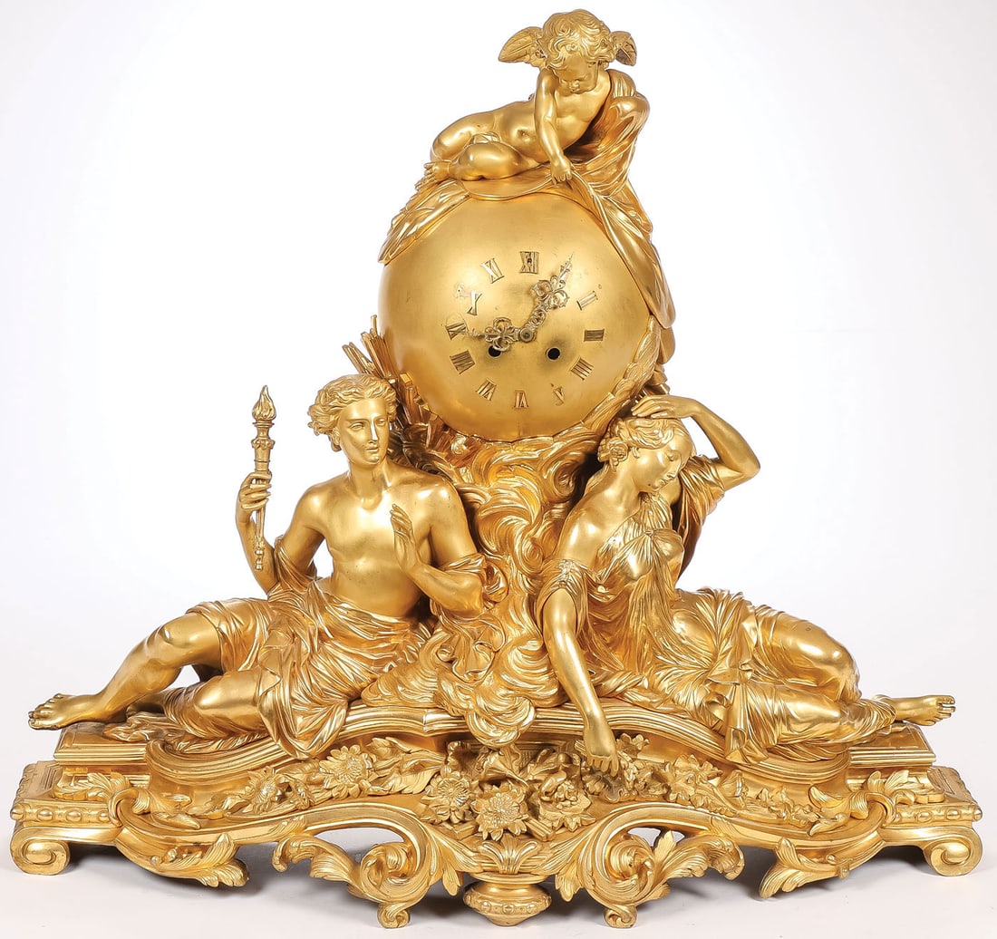 MONUMENTAL FRENCH GILT BRONZE FIGURAL CLOCK (1 of 4)