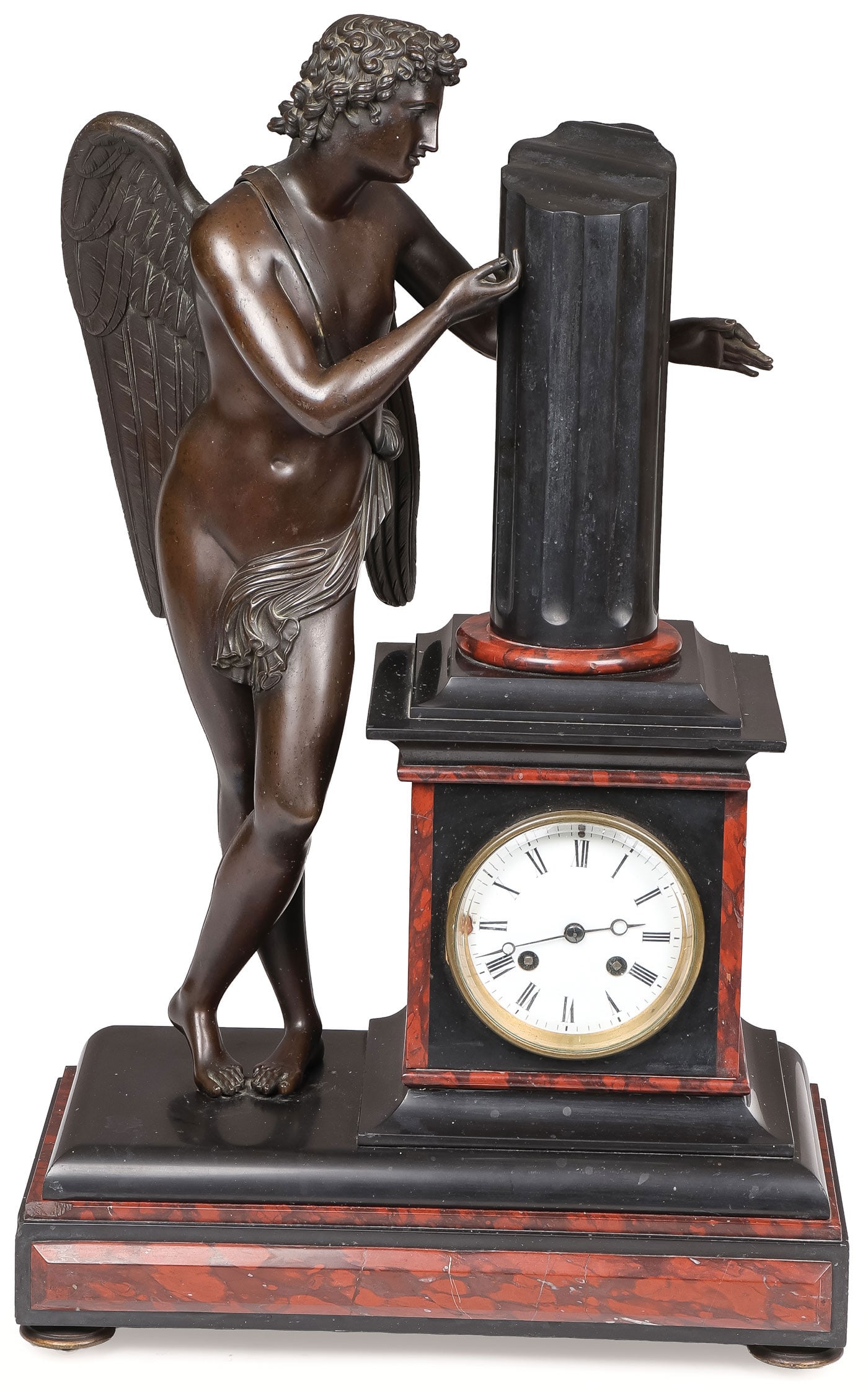 GOOD FRENCH EMPIRE BRONZE & MARBLE MANTLE CLOCK (1 of 4)