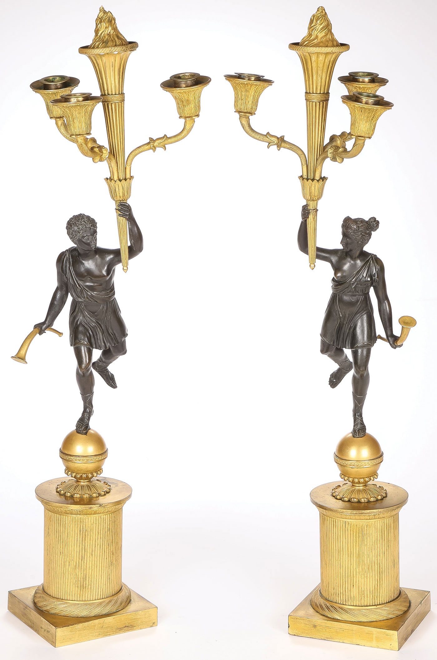 PR FRENCH EMPIRE GILT BRONZE CANDELABRA, 19th C (1 of 2)