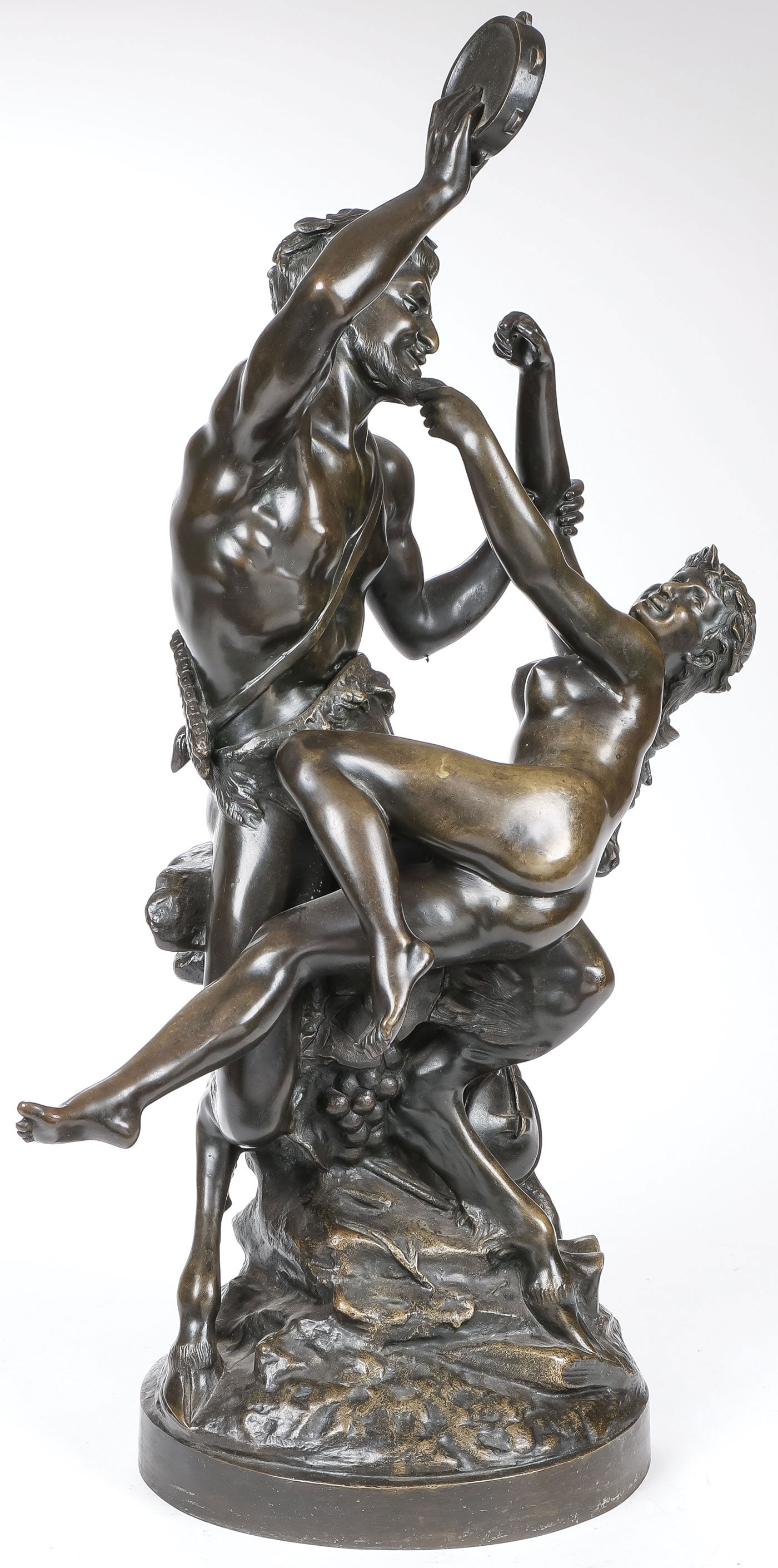 LARGE FRENCH BRONZE SATYR & NYMPH, 19TH C (1 of 5)