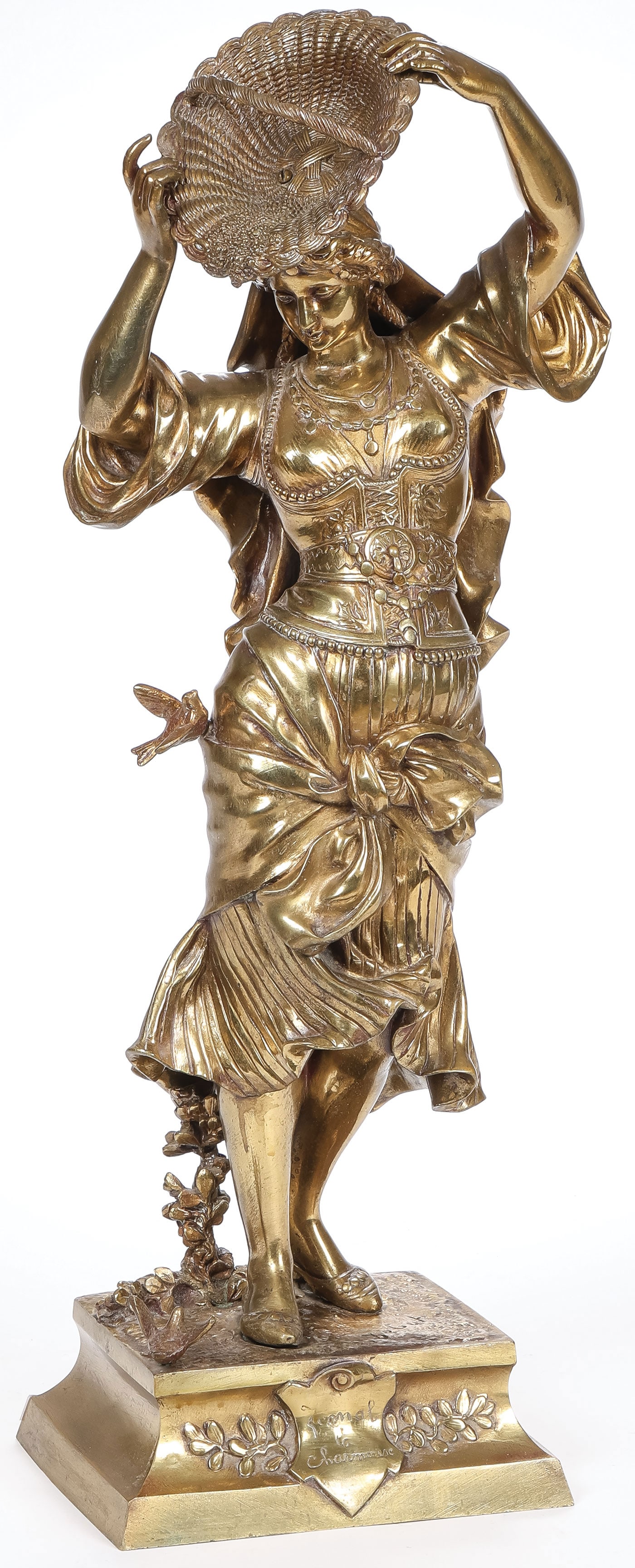 ATTRACTIVE SIGNED FRENCH BRONZE, 19TH C: Marcel Debut (French 1865-1933) Zeenal la Charmeuse Bronze Signed and titled on base Height 23.5 inches (59.6cm) SHIPPING NOTICE: If you are not using the Live Auctionee