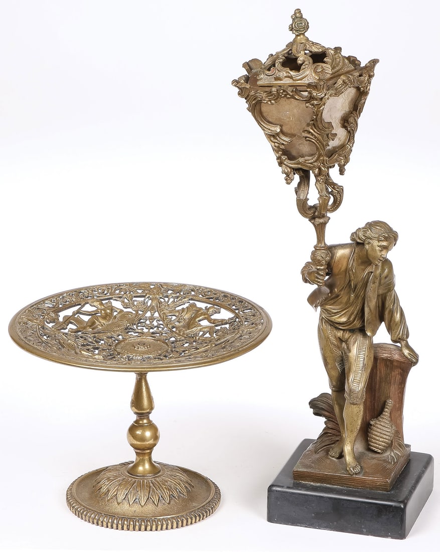 BRONZE FIGURAL LAMP & TAZZA, C. 1900-1920 (1 of 3)