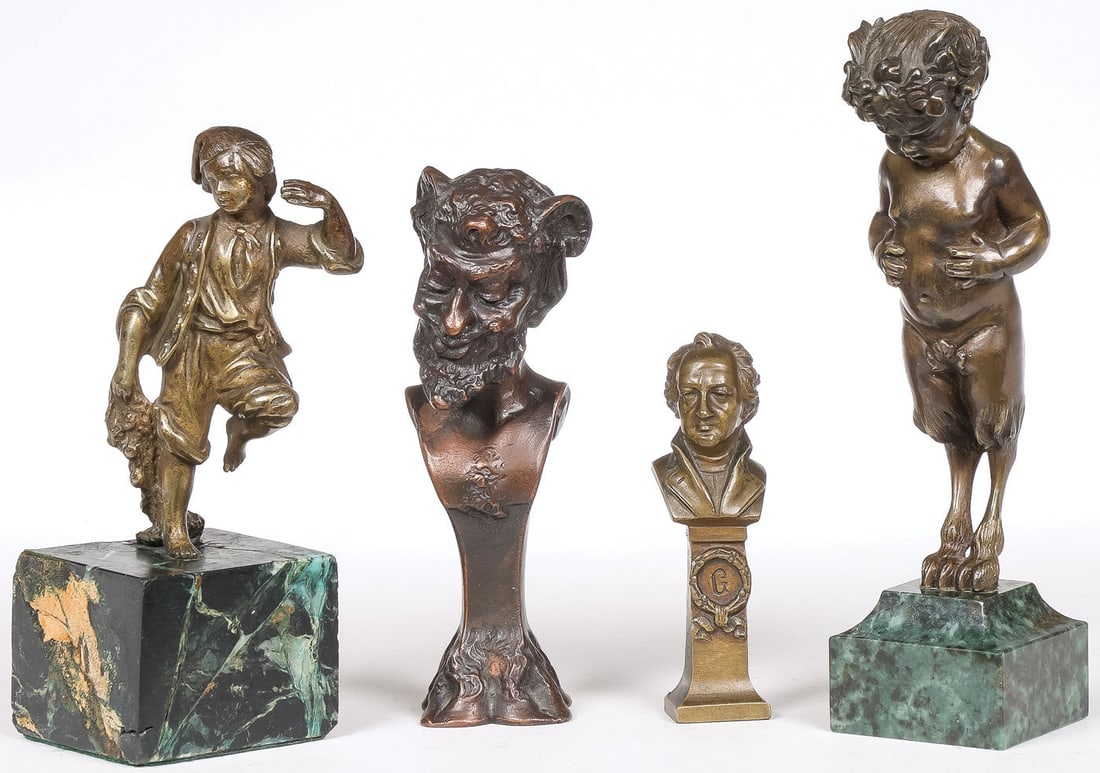 GROUP OF FOUR PATINATED BRONZES, C. 1900 (1 of 3)