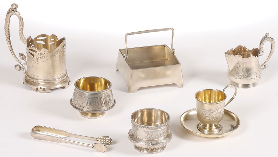 7 PIECES OF RUSSIAN SILVER, C. 1900 (1 of 2)