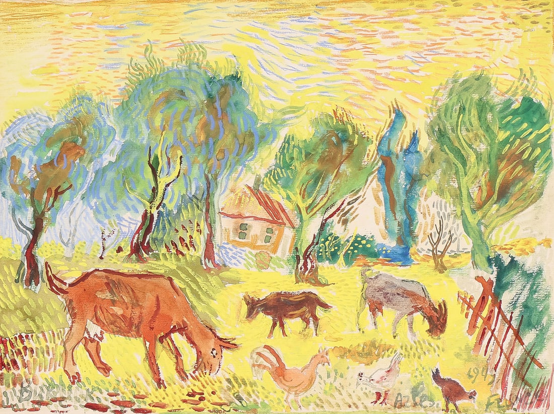 DAVID BURLIUK PAINTING OF ARLES FRANCE, 1949 (1 of 4)